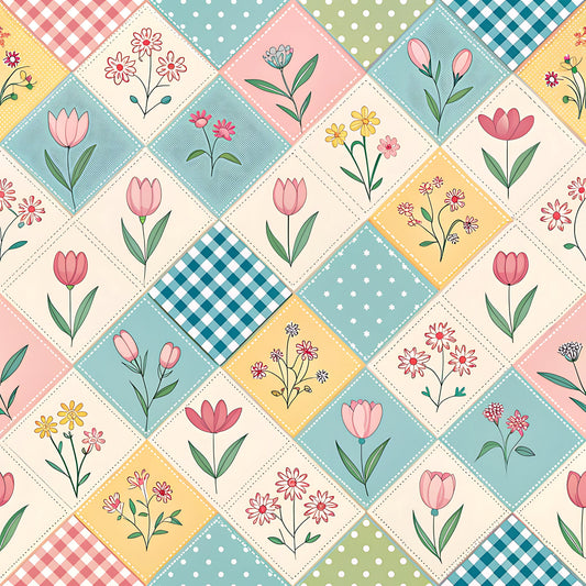 Pastel Spring Floral Patchwork Pattern 13 Quilting Cotton Fabric