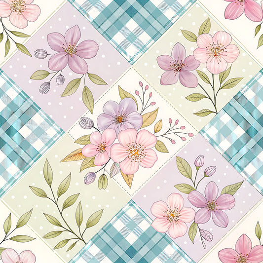 Pastel Spring Floral Patchwork Pattern 14 Quilting Cotton Fabric