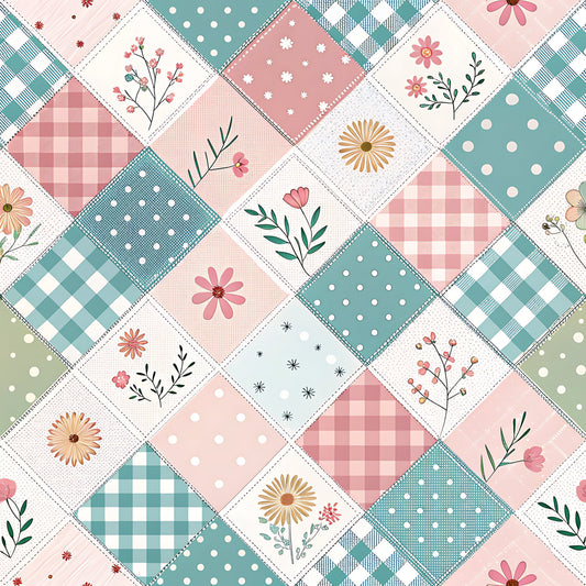 Pastel Spring Floral Patchwork Pattern 15 Quilting Cotton Fabric