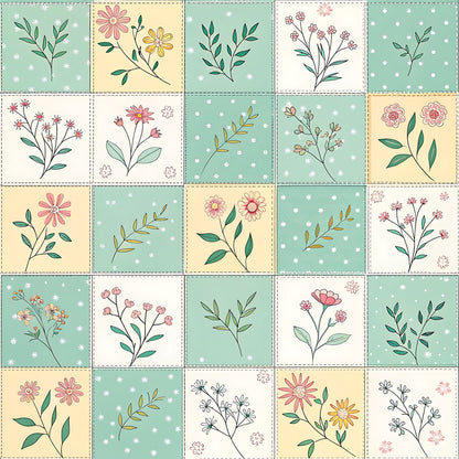 Pastel Spring Floral Patchwork Pattern 18 Quilting Cotton Fabric