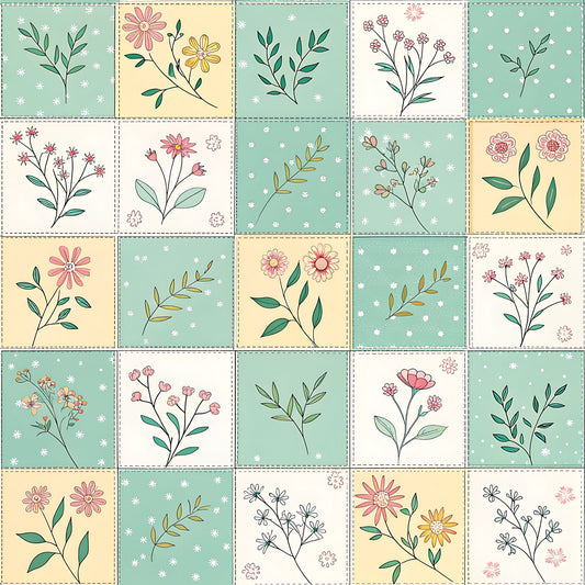 Pastel Spring Floral Patchwork Pattern 18 Quilting Cotton Fabric