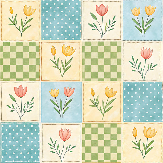 Pastel Spring Floral Patchwork Pattern 2 Quilting Cotton Fabric