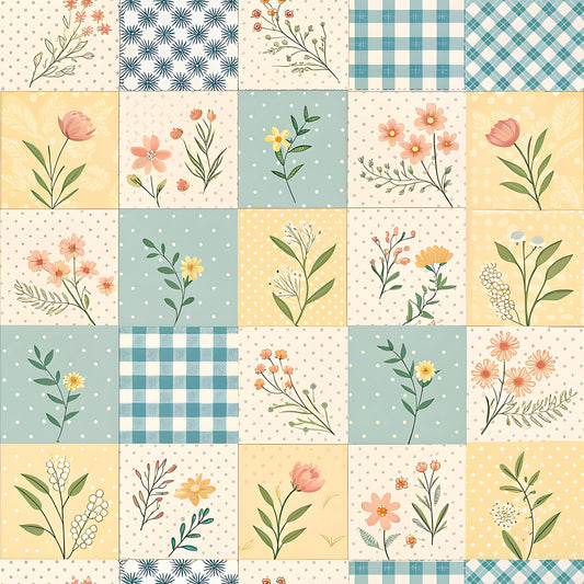 Pastel Spring Floral Patchwork Pattern 5 Quilting Cotton Fabric