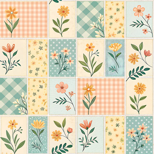 Pastel Spring Floral Patchwork Pattern 6 Quilting Cotton Fabric