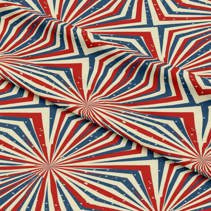 - Patriotic Pattern 14 Quilting Cotton Fabric  
- Red, white, blue stripes  
- Starburst design  
- Stars  
- Quilting  
- Cotton  
- Yardage  
- Americana  
- Festive  
- Textile
