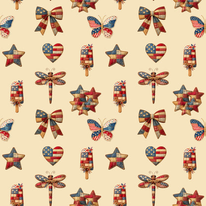 Patriotic Patchwork And Icons Pattern 1 Quilting Cotton Fabric