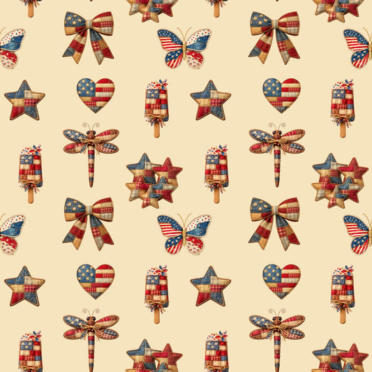 Patriotic Patchwork And Icons Pattern 1 Quilting Cotton Fabric