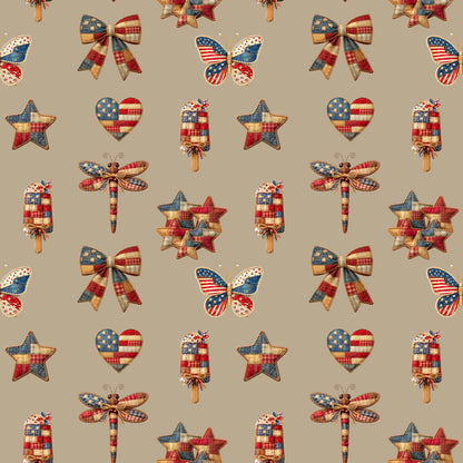 Patriotic Patchwork And Icons Pattern 2 Quilting Cotton Fabric