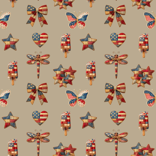 Patriotic Patchwork And Icons Pattern 2 Quilting Cotton Fabric