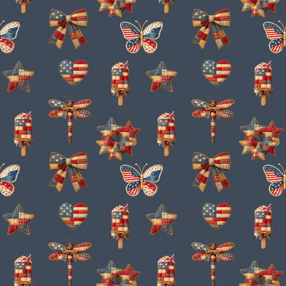 Patriotic Patchwork And Icons Pattern 3 Quilting Cotton Fabric