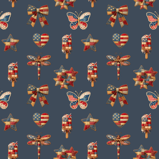 Patriotic Patchwork And Icons Pattern 3 Quilting Cotton Fabric