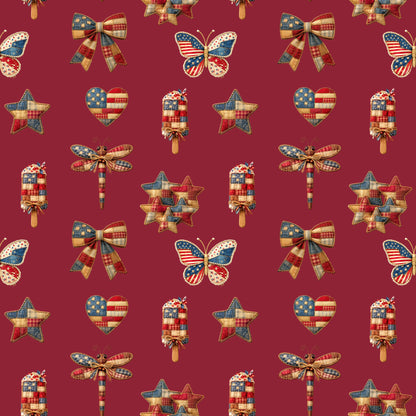 Patriotic Patchwork And Icons Pattern 4 Quilting Cotton Fabric