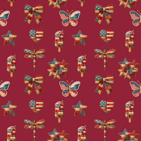 Patriotic Patchwork And Icons Pattern 4 Quilting Cotton Fabric