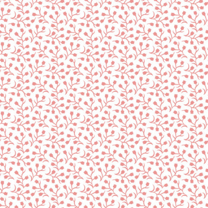 A seamless pattern of small, pink floral vines and leaves on a white background. The design is repetitive and evenly distributed across the image, creating a delicate, decorative effect.