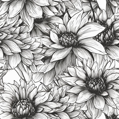 Peonies Pencil Sketched Pattern 1 Quilting Cotton Fabric