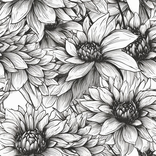 Peonies Pencil Sketched Pattern 1 Quilting Cotton Fabric