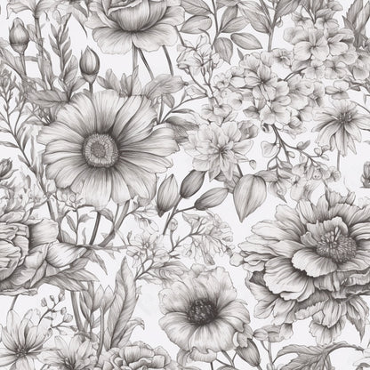 Peonies Pencil Sketched Pattern 10 Quilting Cotton Fabric
