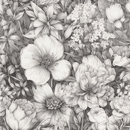 Peonies Pencil Sketched Pattern 12 Quilting Cotton Fabric