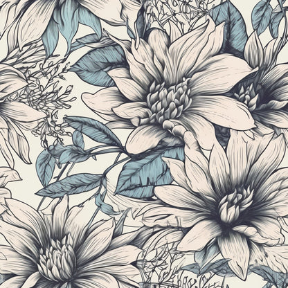 Peonies Pencil Sketched Pattern 2 Quilting Cotton Fabric