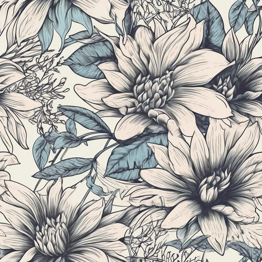 Peonies Pencil Sketched Pattern 2 Quilting Cotton Fabric