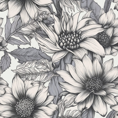 Peonies Pencil Sketched Pattern 4 Quilting Cotton Fabric