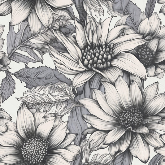 Peonies Pencil Sketched Pattern 4 Quilting Cotton Fabric