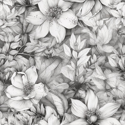 Peonies Pencil Sketched Pattern 5 Quilting Cotton Fabric