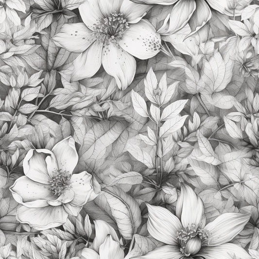 Peonies Pencil Sketched Pattern 5 Quilting Cotton Fabric