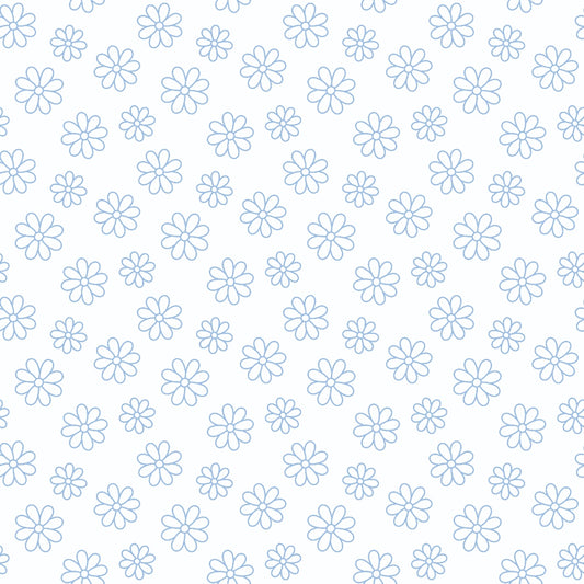 Periwinkle Dreams Daisies Outline on White Quilting Cotton Fabric