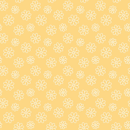 Periwinkle Dreams Daisies Outline on Yellow Quilting Cotton Fabric