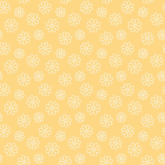 Periwinkle Dreams Daisies Outline on Yellow Quilting Cotton Fabric