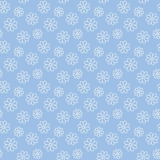 Periwinkle Dreams White Daisies Outline Quilting Cotton Fabric