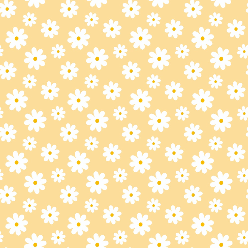 Periwinkle Dreams White Daisies on Yellow Quilting Cotton Fabric