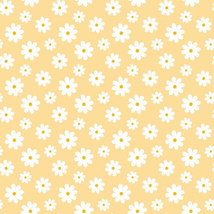 Periwinkle Dreams White Daisies on Yellow Quilting Cotton Fabric