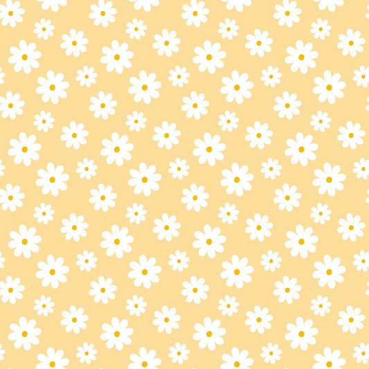 Periwinkle Dreams White Daisies on Yellow Quilting Cotton Fabric