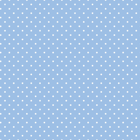 Light blue background with a pattern of small white polka dots evenly spaced across the image.