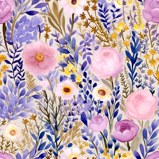 Periwinkle Purple Pink Floral Pattern 10 Quilting Cotton Fabric