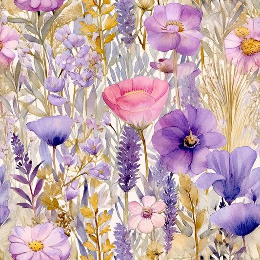 Periwinkle Purple Pink Floral Pattern 12 Quilting Cotton Fabric