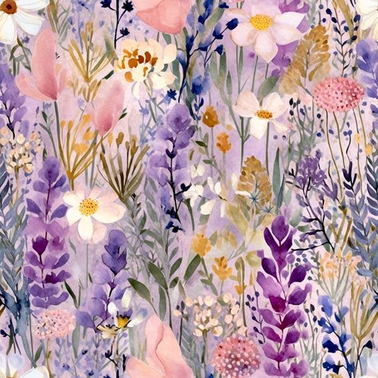 Periwinkle Purple Pink Floral Pattern 13 Quilting Cotton Fabric