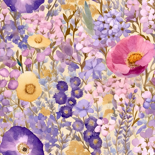 Periwinkle Purple Pink Floral Pattern 14 Quilting Cotton Fabric