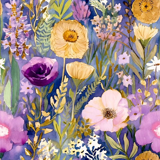 Periwinkle Purple Pink Floral Pattern 15 Quilting Cotton Fabric