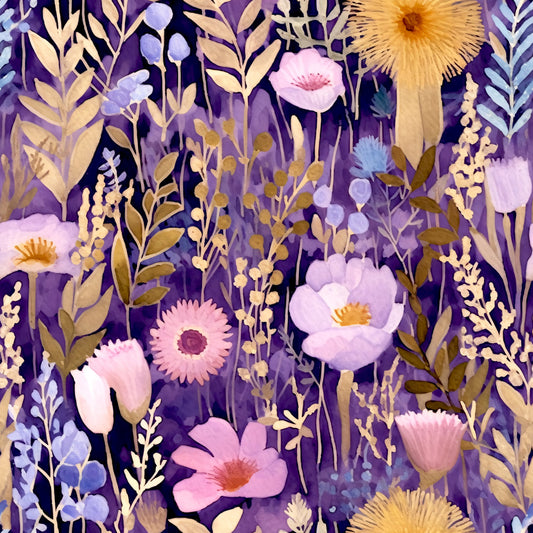 Periwinkle Purple Pink Floral Pattern 16 Quilting Cotton Fabric