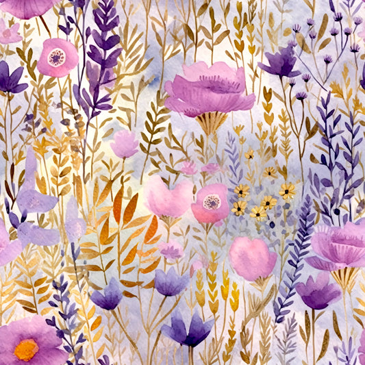 Periwinkle Purple Pink Floral Pattern 18 Quilting Cotton Fabric
