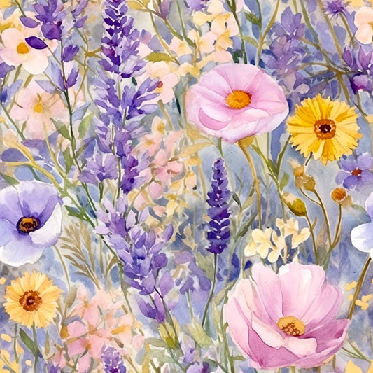 Periwinkle Purple Pink Floral Pattern 2 Quilting Cotton Fabric