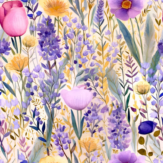 Periwinkle Purple Pink Floral Pattern 20 Quilting Cotton Fabric