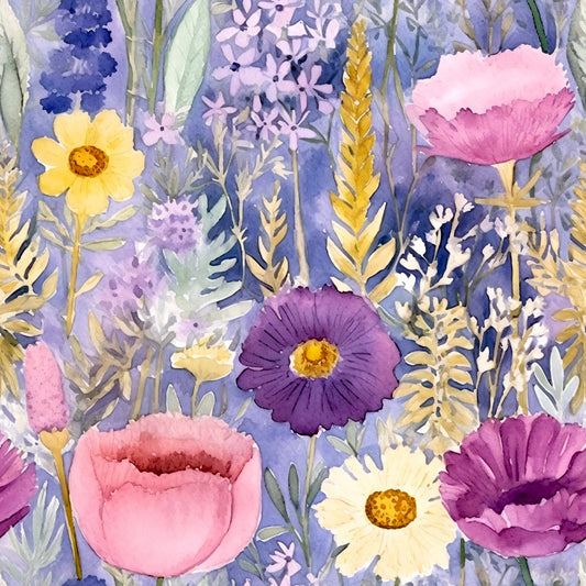 Periwinkle Purple Pink Floral Pattern 3 Quilting Cotton Fabric