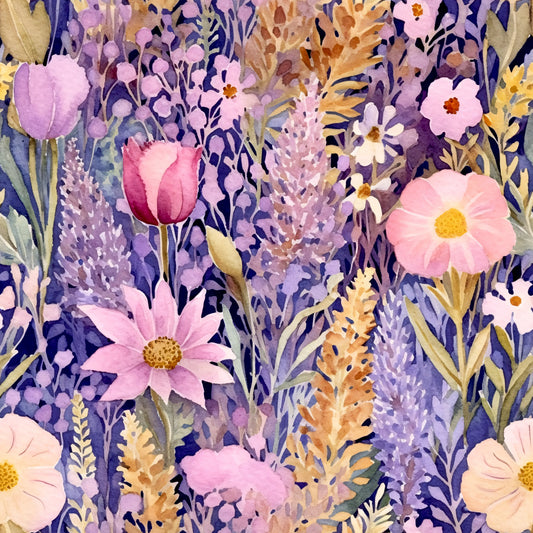 Periwinkle Purple Pink Floral Pattern 4 Quilting Cotton Fabric