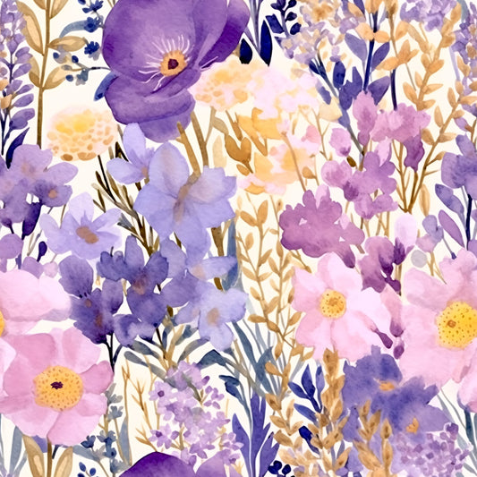 Periwinkle Purple Pink Floral Pattern 6 Quilting Cotton Fabric