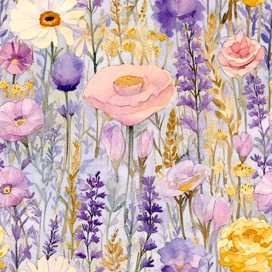 Periwinkle Purple Pink Floral Pattern 7 Quilting Cotton Fabric