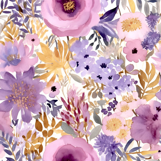 Periwinkle Purple Pink Floral Pattern 9 Quilting Cotton Fabric